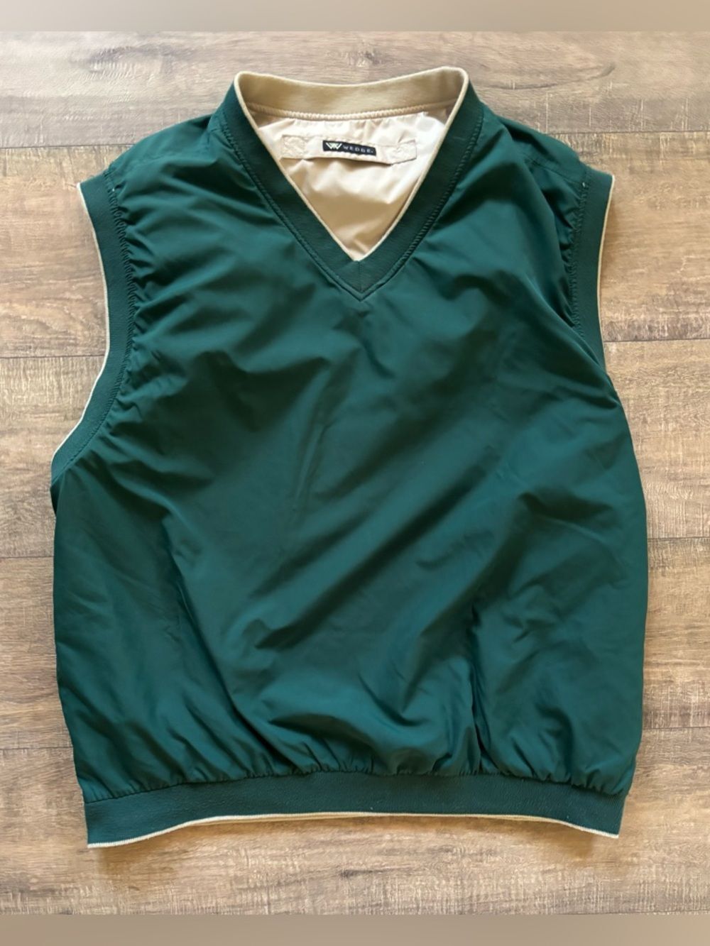 Wedge men’s size XL green tan reversible golf windbreaker vest with pockets